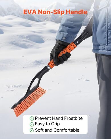 VEVOR Snow Brush and Ice Scrapers for Car Windshield, 27-inch Aluminum Snow Scraper Removal Tool with Foam Grip & Scratch-Free Bristles, Detachable and Easy-to-Carry for Cars, Trucks, SUVs, RVs in Saudi Arabia