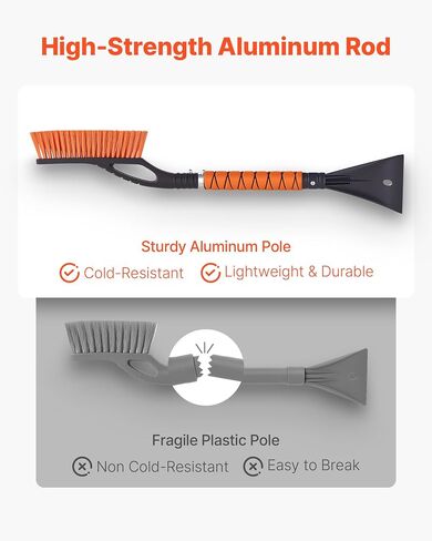 VEVOR Snow Brush and Ice Scrapers for Car Windshield, 27-inch Aluminum Snow Scraper Removal Tool with Foam Grip & Scratch-Free Bristles, Detachable and Easy-to-Carry for Cars, Trucks, SUVs, RVs in Saudi Arabia