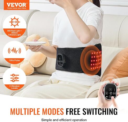 VEVOR Red Light Therapy Belt for Waist & Shoulder, 660nm & 850nm Wrap Device with Timer, 80 LED, 3-Level Vibration & 10Hz Pulse, Cordless Light Therapy Pad for Pain Relief & Skin Health in Saudi Arabia