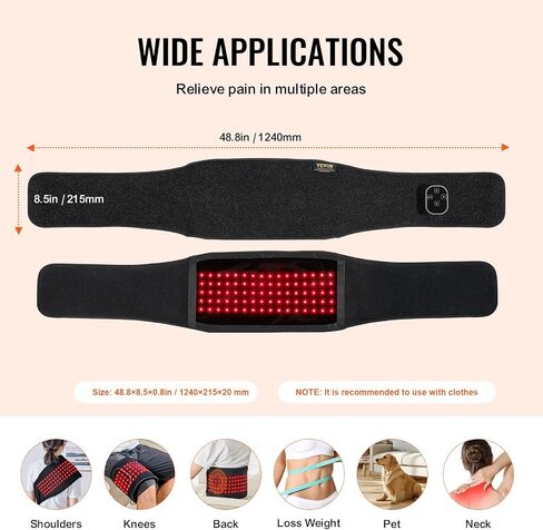 VEVOR Red Light Therapy Belt for Waist & Shoulder, 660nm & 850nm Wrap Device with Timer, 80 LED, 3-Level Vibration & 10Hz Pulse, Cordless Light Therapy Pad for Pain Relief & Skin Health in Saudi Arabia