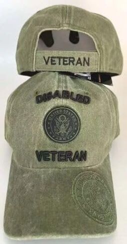 Trade Winds US Army Disabled Veteran Washed Olive Green Cotton Embroidered Cap Hat Licensed in Saudi Arabia