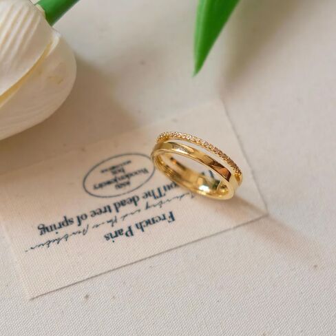 Rings for Women 18K Gold Plated Cubic Zirconia Dual Stacking Rings Eternity Band for Women Dainty Thumb Ring Size 7-9# in Saudi Arabia
