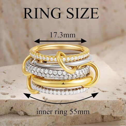 Mokoze Stackable Rings for Women, Gold and Silver Rings with 18K Gold Plated Cubic Zirconia Interlaced Design for Everyday Wear, Clothing Matching, and Gift Giving in Kuwait