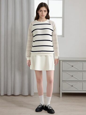 Women's Long Sleeved Round Neck Sweatshirt With Striped and Lace Sleeve Design in Saudi Arabia