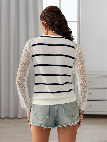Women's Long Sleeved Round Neck Sweatshirt With Striped and Lace Sleeve Design in Saudi Arabia
