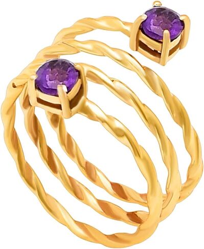 18K Gold Filled Non-Tarnish Dainty Stacking Rings Set for Women – Twisted Band Adjustable Open Rings with Multi Gemstones – Gold Spiral Wrap Ring for Gifts, Engagement, or Everyday Wear in Saudi Arabia