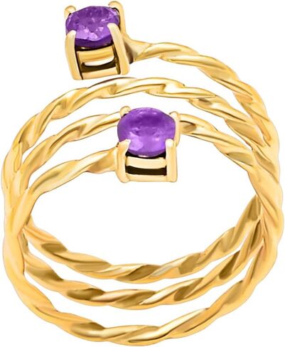 18K Gold Filled Non-Tarnish Dainty Stacking Rings Set for Women – Twisted Band Adjustable Open Rings with Multi Gemstones – Gold Spiral Wrap Ring for Gifts, Engagement, or Everyday Wear in Saudi Arabia