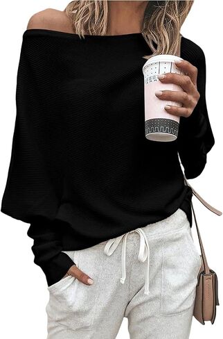 Kubbon Women's Off The Shoulder Tops 2024 Fall Fashion Batwing Puff Long Sleeve Pullover Tunic Tops Cable Slouchy Sweater in Saudi Arabia