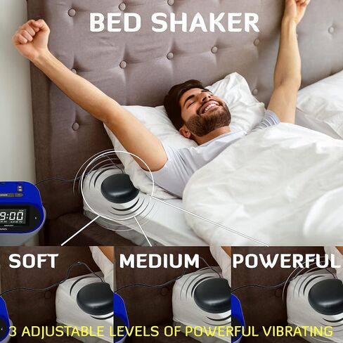Riptunes Loud Alarm Clock with Bed Shaker for Heavy Sleepers & Hearing Impaired - Dual Alarm for Bedroom Weekday and Weekend Settings USB Charging, Dimmer, Snooze in Kuwait
