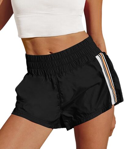 LAMISSCHE Womens Running Shorts Athletic High Waisted Biker Shorts Summer Workout Quick Dry Striped Ruffle Short in Saudi Arabia