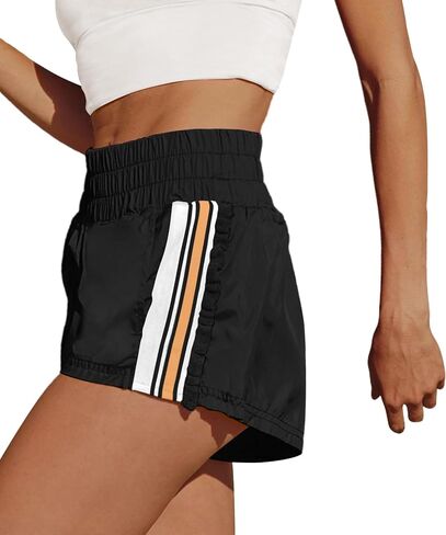 LAMISSCHE Womens Running Shorts Athletic High Waisted Biker Shorts Summer Workout Quick Dry Striped Ruffle Short in Saudi Arabia