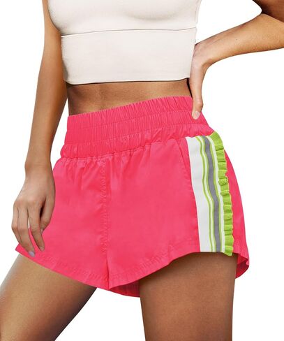 LAMISSCHE Womens Running Shorts Athletic High Waisted Biker Shorts Summer Workout Quick Dry Striped Ruffle Short in Saudi Arabia