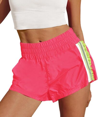 LAMISSCHE Womens Running Shorts Athletic High Waisted Biker Shorts Summer Workout Quick Dry Striped Ruffle Short in Saudi Arabia