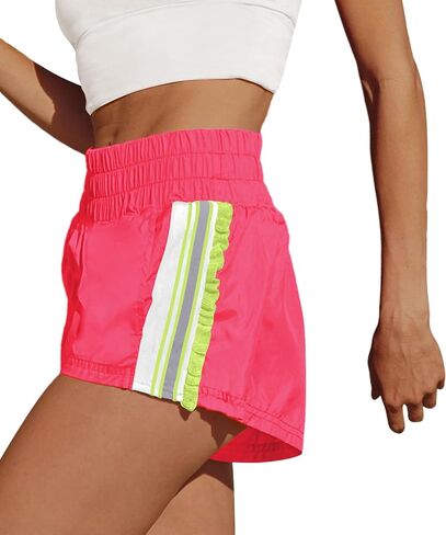 LAMISSCHE Womens Running Shorts Athletic High Waisted Biker Shorts Summer Workout Quick Dry Striped Ruffle Short in Saudi Arabia