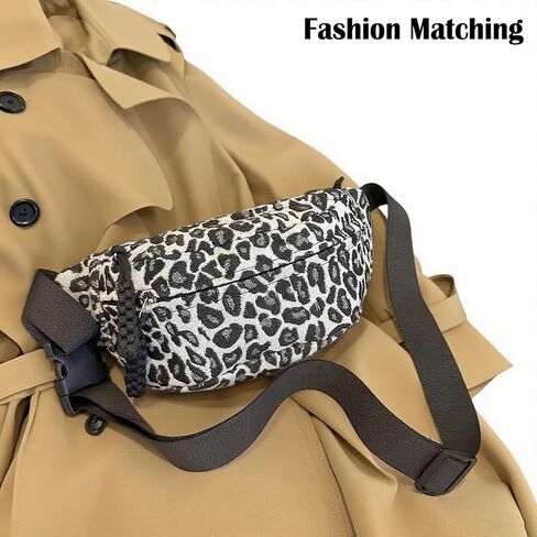 Women'S Leopard Print Waist Bag, Made Of Durable Canvas Material, Can Be Used As A Waist Bag, Crossbody Bag Or Chest Bag. Suitable For Running, Traveling Or Daily Adventures. in Saudi Arabia