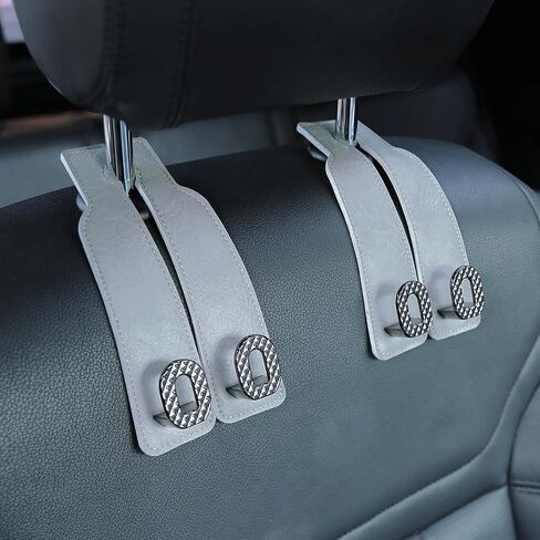 Car Headrest Hooks Universal Car Purse Hook Premium Leather and Alloy Twin Hook Car Seat Back Storage Hanger Hook for Purse Bags Cloth Drink Durable Holder Car Accessories (BH09-White-Gold-4 Pcs) in Saudi Arabia