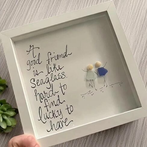 ديكور جداري فني مصنوع يدويًا من زجاج البحر للصداقة - هدية عمل فني مؤطرة لأفضل الأصدقاء in Kuwait