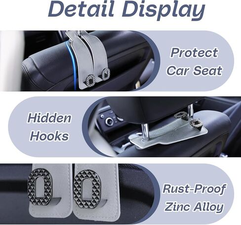 Car Headrest Hooks Universal Car Purse Hook Premium Leather and Alloy Twin Hook Car Seat Back Storage Hanger Hook for Purse Bags Cloth Drink Durable Holder Car Accessories (BH09-White-Gold-4 Pcs) in Saudi Arabia