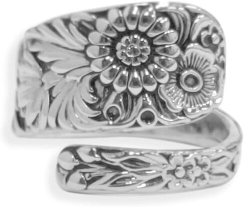 Retro Sunflower Spoon Rings for Women Adjustable Oxidized Silver Victorian Vintage Boho Finger Comfort Fit Adjustable Floral Thumb Jewelry Cherry Blossom Wrap Around Open Band Xmas Gifts in Saudi Arabia