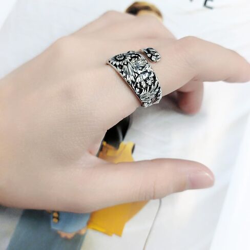 Retro Sunflower Spoon Rings for Women Adjustable Oxidized Silver Victorian Vintage Boho Finger Comfort Fit Adjustable Floral Thumb Jewelry Cherry Blossom Wrap Around Open Band Xmas Gifts in Saudi Arabia