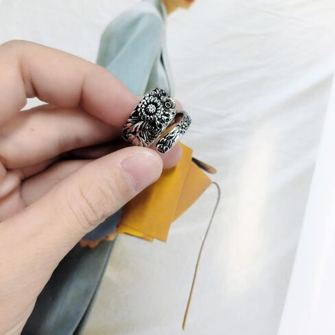 Retro Sunflower Spoon Rings for Women Adjustable Oxidized Silver Victorian Vintage Boho Finger Comfort Fit Adjustable Floral Thumb Jewelry Cherry Blossom Wrap Around Open Band Xmas Gifts in Saudi Arabia