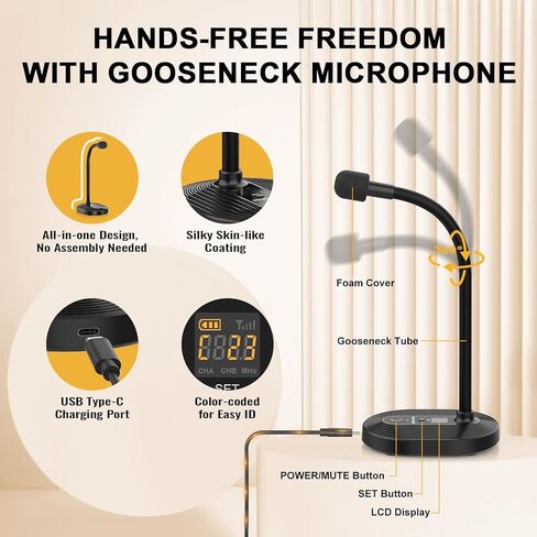 نظام ميكروفون لاسلكي ذو 4 قنوات، مجموعة ميكروفون لاسلكي مدمج UHF مع ترددات 4x10، نطاق 200 قدم، ميكروفون ديناميكي محمول للغناء، الكاريوكي، الكنيسة، DJ، الزفاف (MWM-41-4H) in Kuwait