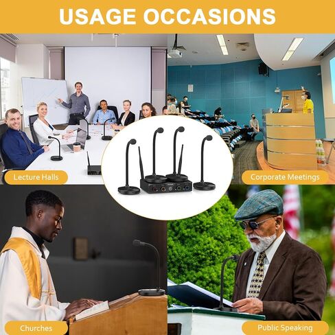 نظام ميكروفون لاسلكي ذو 4 قنوات، مجموعة ميكروفون لاسلكي مدمج UHF مع ترددات 4x10، نطاق 200 قدم، ميكروفون ديناميكي محمول للغناء، الكاريوكي، الكنيسة، DJ، الزفاف (MWM-41-4H) in Kuwait