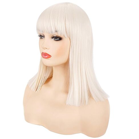 باروكة شعر مستعار أسود مفرود قصير من Morvally مع غرة شعر طبيعي مقاوم للحرارة (14 بوصة أسود طبيعي) in Kuwait