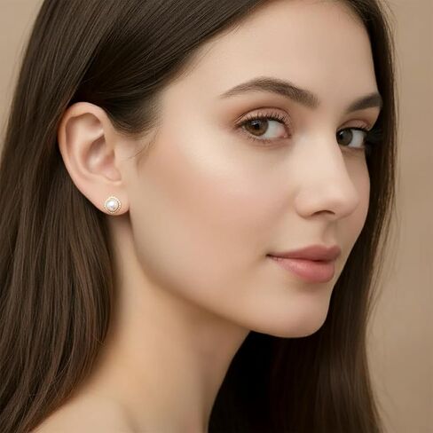 Sterling Silver AAAAA+ Handpicked White Freshwater Cultured Pearl Earrings Studs Real Sunflower-shaped for Women Hypoallergenic with Genuine Cultured Pearls Birthday Wedding Jewelry Gift in Saudi Arabia