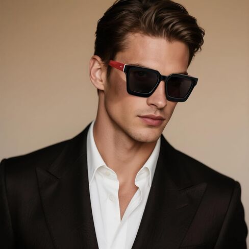 Men’s Contemporary Acetate Sunglasses – Bold Square Frame with Wire‑Core Temples & Polarized UV400 Clarity in Kuwait