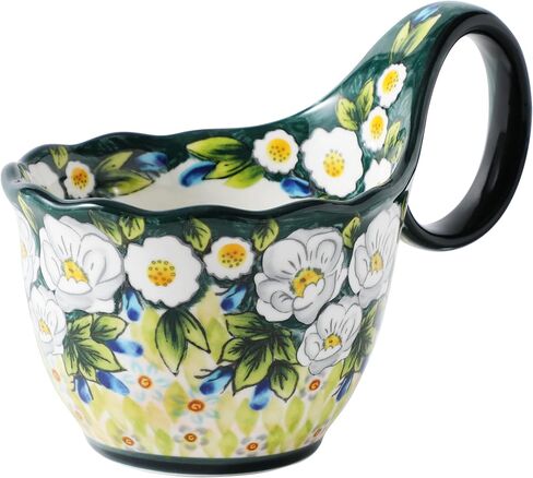 ALMA Handpainted Soup Bowl with Handle, 18.6oz Ceramic Cereal Bowl, Microwave &Dishwasher Safe,Loop Handle Bowl Great for Soup, Chili, Stew, Ice cream in Saudi Arabia