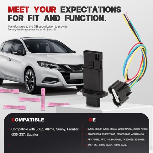 مستشعر تدفق الهواء الشامل MAF مع موصل سلك تسخير مناسب لـ 350Z Altima Sentra Frontier، G35 G37، مستشعر MAF خط الاستواء يستبدل 22680-7S000 22680-7S00A in Saudi Arabia