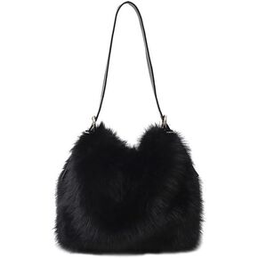 Ulisty Women Small Faux Fox Fur Hobo Bag Furry Adjustable Strap Shoulder Bag Plush Purse Fashion Handbag in Kuwait