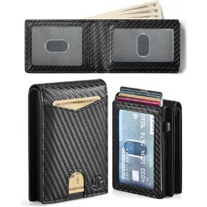 Popvibe Wallet for Men, Slim Minimalist Wallet with 2 ID Windows, Front Pocket, Money Pocket & RFID Blocking, Smart Pop Up Credit Card Holder Bifold Wallet with Gift Box (Brown) in Saudi Arabia