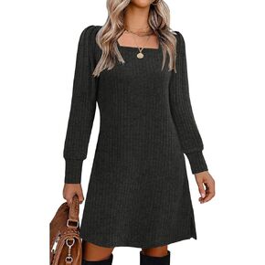 Womens Ribbed Knit Sweater Dress Long Sleeve Square Neck Fall Winter Dresses in Kuwait