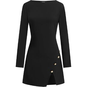 CIDER Elegant Long Sleeve Mini Dress with Gold Buttons Split Hem in Saudi Arabia