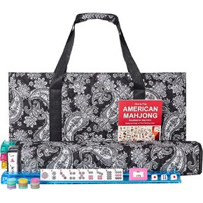 American Mahjong Game Set, 166 Quality White Tiles, 4 All-in-One Color Rack/Pushers, Mahongg Tile Set with Blue Printed Carrying Bag in Saudi Arabia