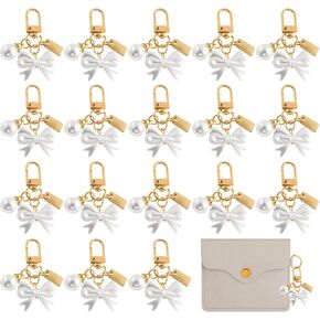 OMISTAR 30 Pcs Pearl Bow Keychain Party Favor Set, White Aesthetic Keyring with bow, Acrylic Keychain Decorations for Car, Bags, Wedding, Baptism Favors in Saudi Arabia