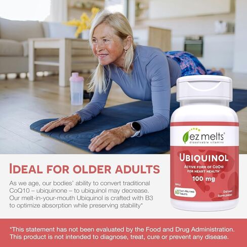 EZ Melts Dissolvable Ubiquinol 100mg, Active Form of CoQ10, Heart Health Supplements for Men & Women, Sugar-Free, 2-Month Supply in Kuwait