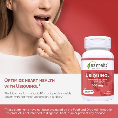 EZ Melts Dissolvable Ubiquinol 100mg, Active Form of CoQ10, Heart Health Supplements for Men & Women, Sugar-Free, 2-Month Supply in Kuwait