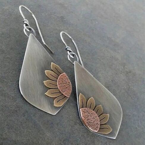 Boho Earrings, Gray Teardrop Earrings, Flower Earrings, Dangle Ethnic Earrings for Women, Handmade Bohemian Trendy Boho Vintage Jewelry in Kuwait