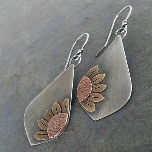 Boho Earrings, Gray Teardrop Earrings, Flower Earrings, Dangle Ethnic Earrings for Women, Handmade Bohemian Trendy Boho Vintage Jewelry in Kuwait
