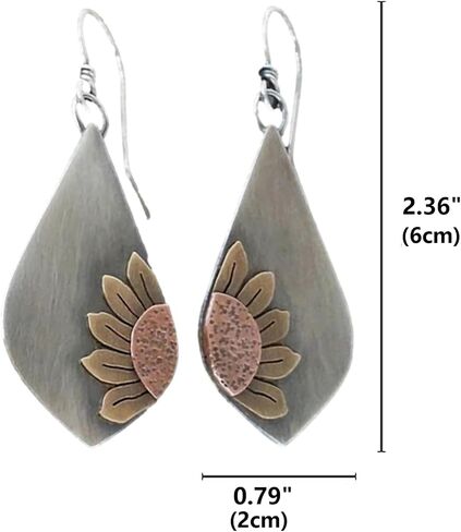 Boho Earrings, Gray Teardrop Earrings, Flower Earrings, Dangle Ethnic Earrings for Women, Handmade Bohemian Trendy Boho Vintage Jewelry in Kuwait