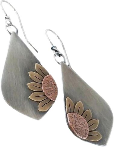 Boho Earrings, Gray Teardrop Earrings, Flower Earrings, Dangle Ethnic Earrings for Women, Handmade Bohemian Trendy Boho Vintage Jewelry in Kuwait