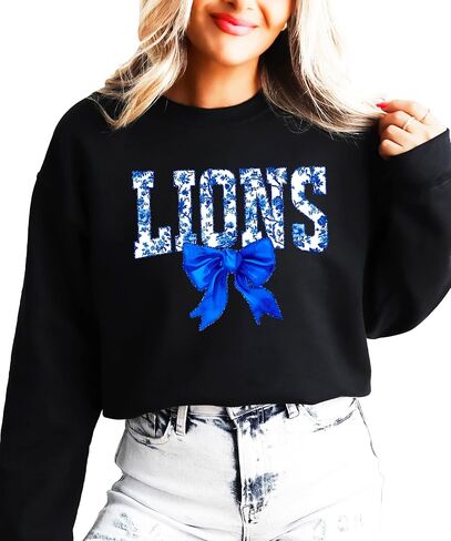 سويت شيرت فريق Olive Loves Apple Floral Lions للنساء والمراهقين والأطفال، سترة الفريق الرياضي ذات القوس Coquette باللون الأزرق in Saudi Arabia