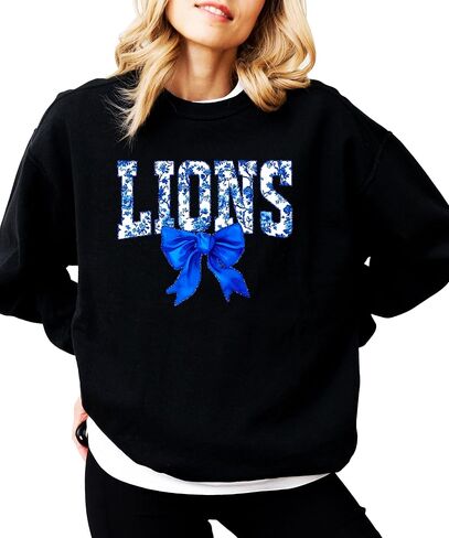 سويت شيرت فريق Olive Loves Apple Floral Lions للنساء والمراهقين والأطفال، سترة الفريق الرياضي ذات القوس Coquette باللون الأزرق in Saudi Arabia