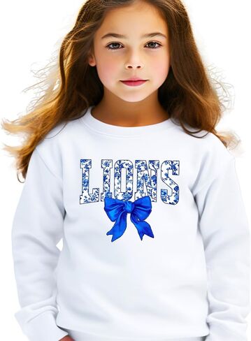 سويت شيرت فريق Olive Loves Apple Floral Lions للنساء والمراهقين والأطفال، سترة الفريق الرياضي ذات القوس Coquette باللون الأزرق in Saudi Arabia