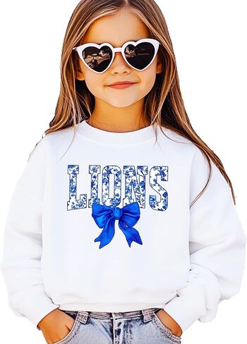 سويت شيرت فريق Olive Loves Apple Floral Lions للنساء والمراهقين والأطفال، سترة الفريق الرياضي ذات القوس Coquette باللون الأزرق in Saudi Arabia