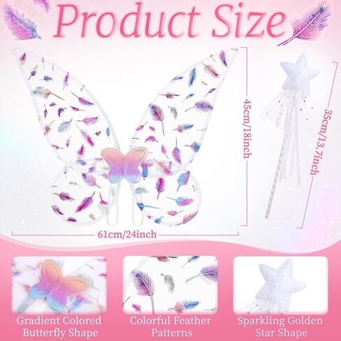 Fairy Wings for Girls, Princess Butterfly Wings with Fairy Wand Angel Wing for Halloween Cosplay Dress Up in Kuwait