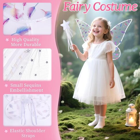 Fairy Wings for Girls, Princess Butterfly Wings with Fairy Wand Angel Wing for Halloween Cosplay Dress Up in Kuwait